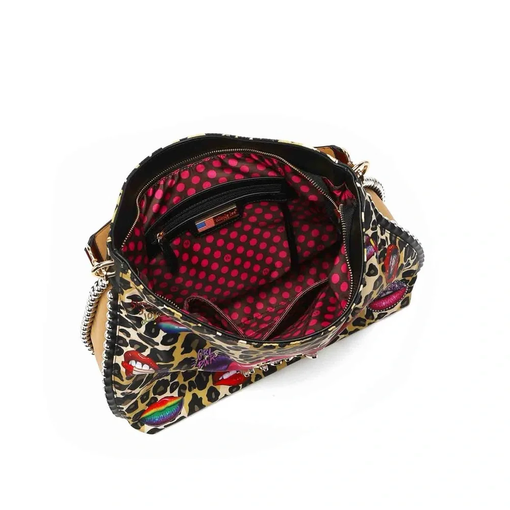 Nicole Lee Multicolor Lips and Leopard Hobo Bag